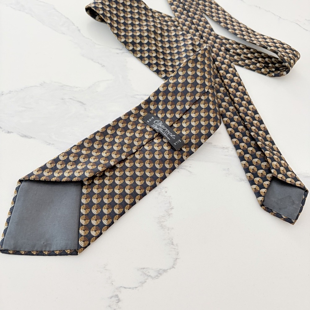 French Charvet Place Vendome Silk Tie Sphere Brown Geometric - Picture 3 of 4